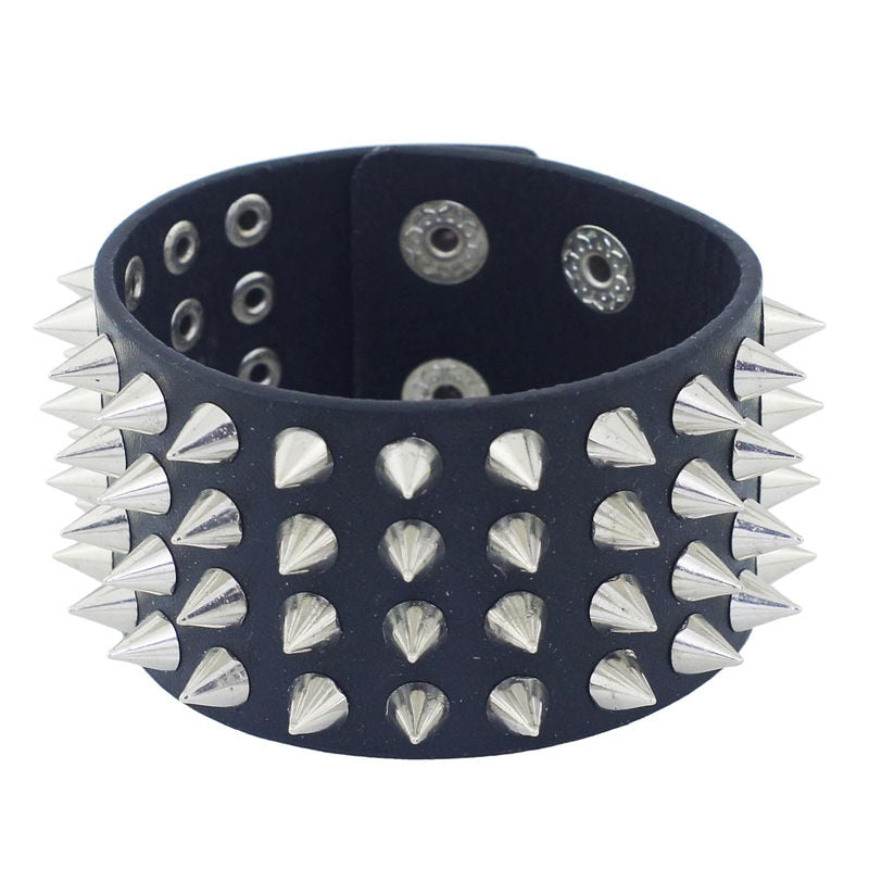 Four Row Stud Leather Bracelet Front